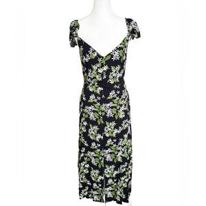Reformation Black Floral Midi Dress Ruffle Strap Sweetheart Size 6